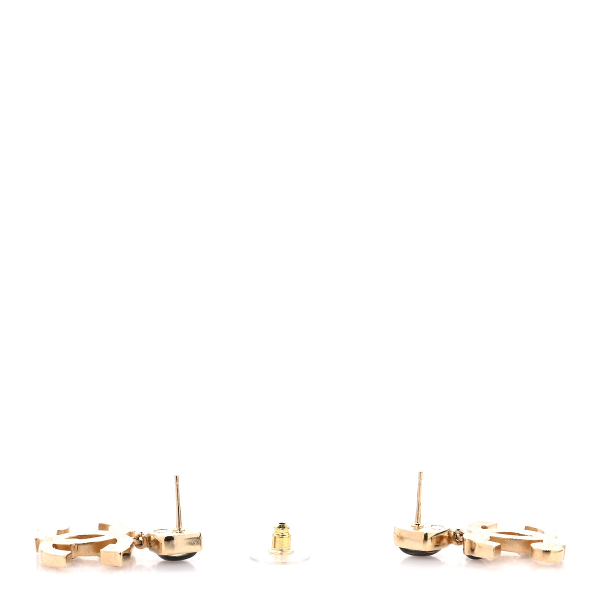 Resin Crystal Pearl CC Drop Earrings Gold Black