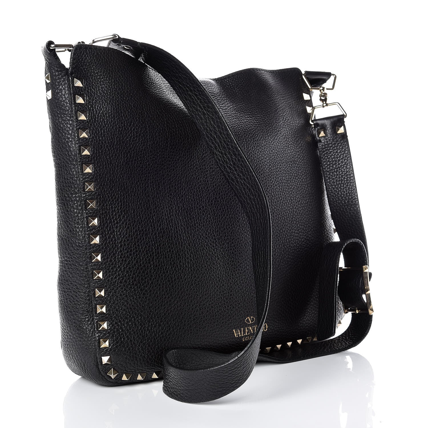 Valentino Garavani Pebbled Calfskin Large Rockstud Flip-Lock Messenger Bag Black 3 of 15