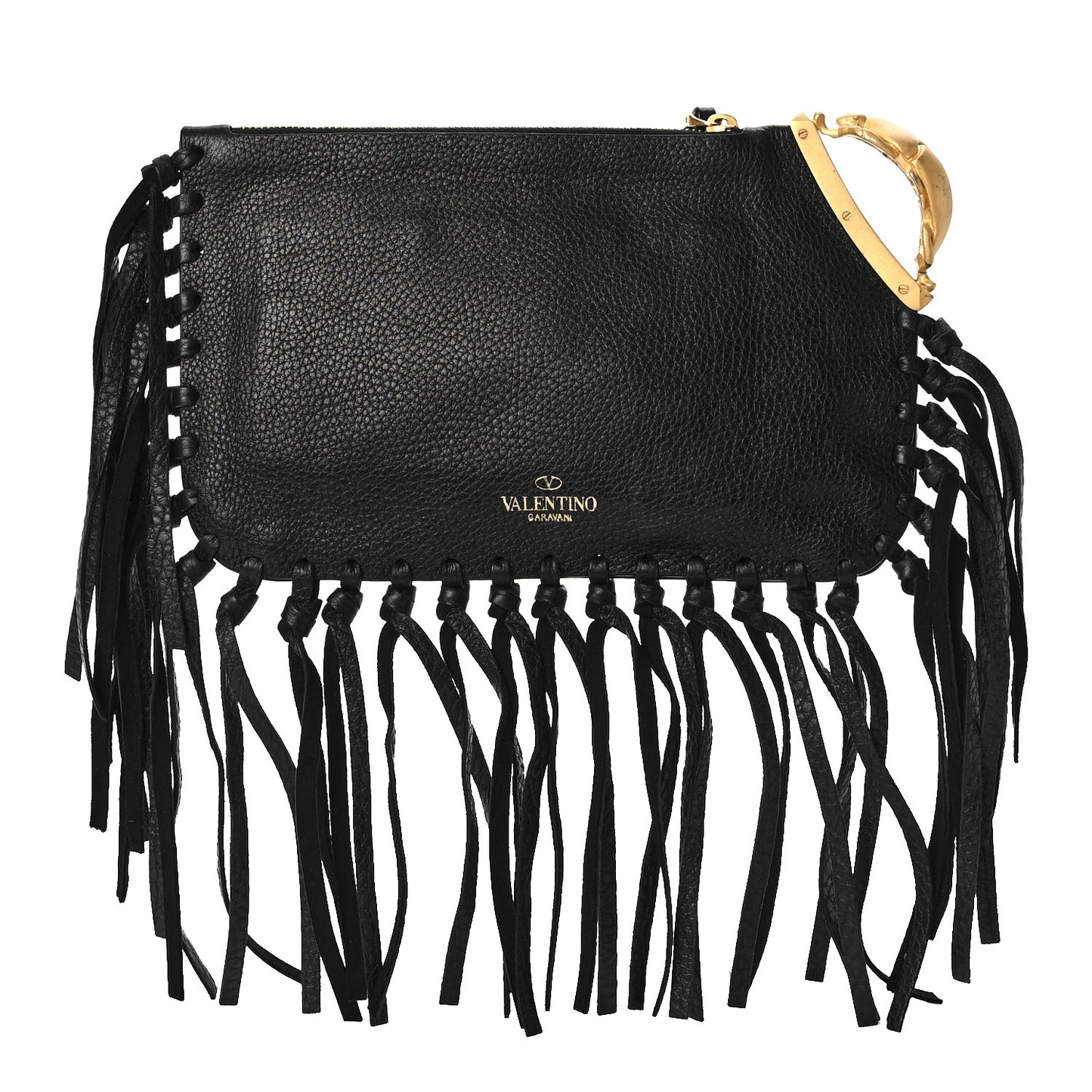 Calfskin C-Rockee Sagittarius Fringe Clutch Black