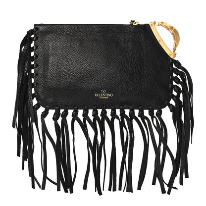 Valentino Garavani Calfskin C-Rockee Sagittarius Fringe Clutch Black 1 of 12
