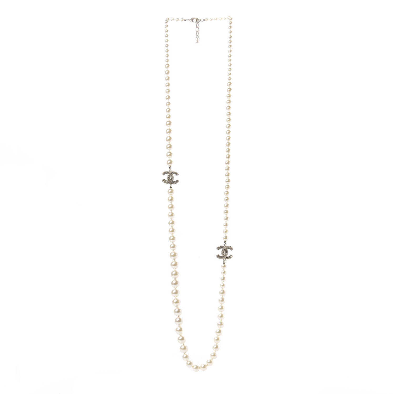Chanel Pearl Baguette Crystal Long CC Necklace Gold 3 of 5