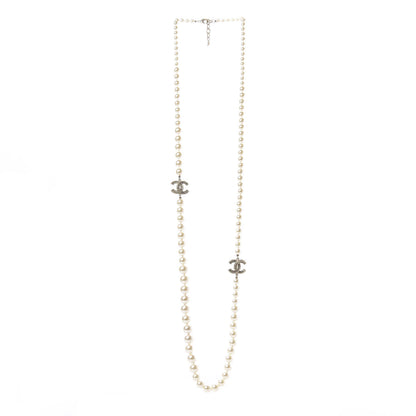 Chanel Pearl Baguette Crystal Long CC Necklace Gold 3 of 5