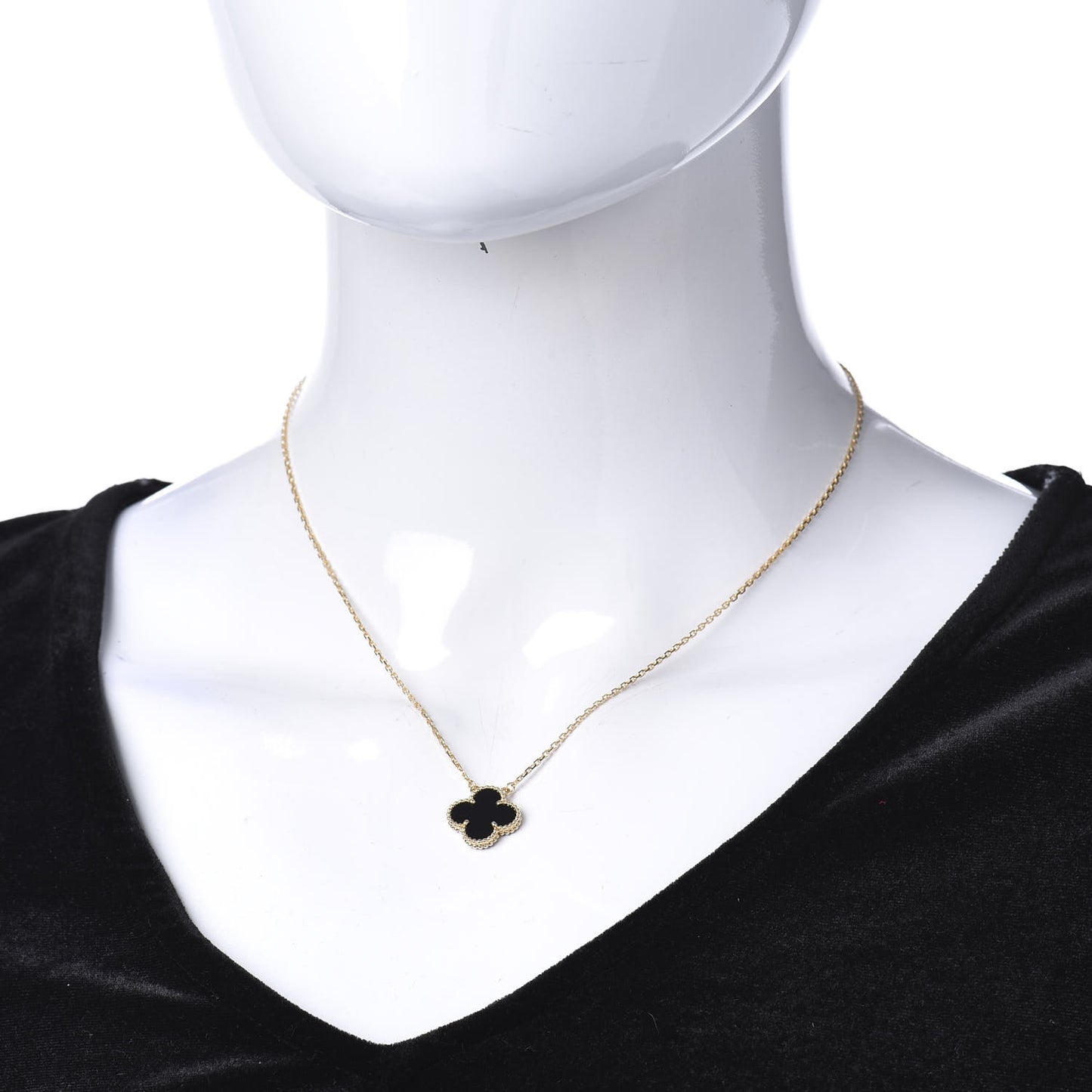 18K Yellow Gold Black Onyx Vintage Alhambra Pendant Necklace