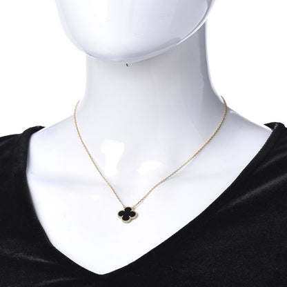 Van Cleef & Arpels 18K Yellow Gold Black Onyx Vintage Alhambra Pendant Necklace 2 of 6