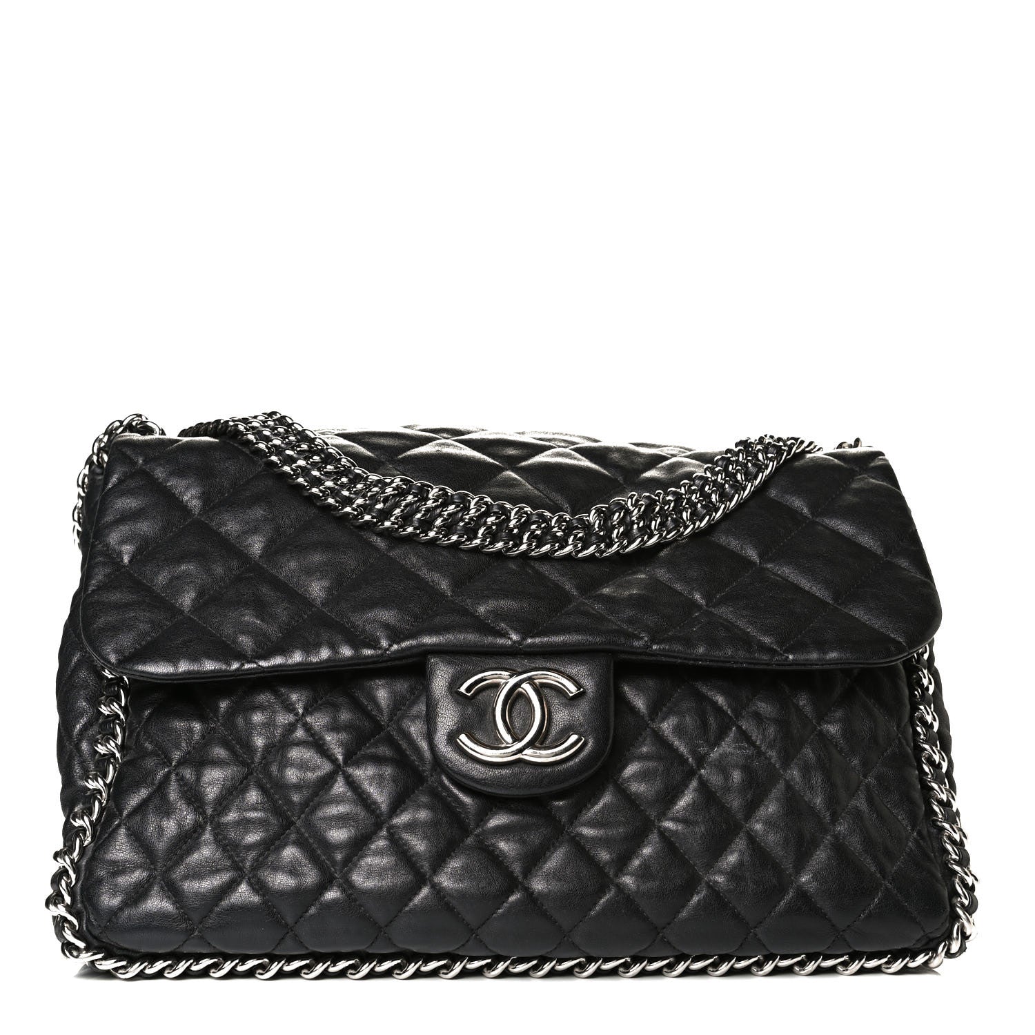 Chanel Washed Lambskin Quilted Maxi Chain Around Flap Black 1 of 9