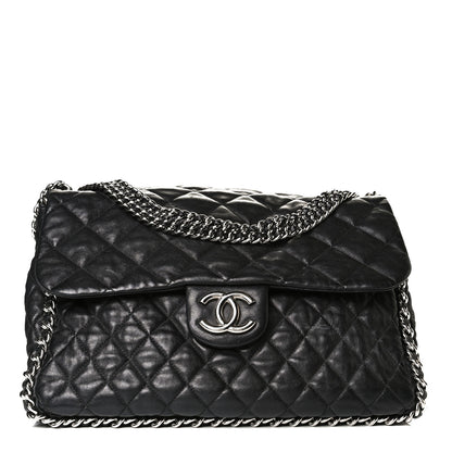 Chanel Washed Lambskin Quilted Maxi Chain Around Flap Black 1 of 9