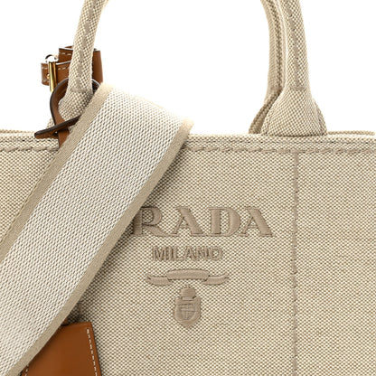 Prada Canvas Mistolino Ricamo Small Logo Tote Naturale 8 of 10