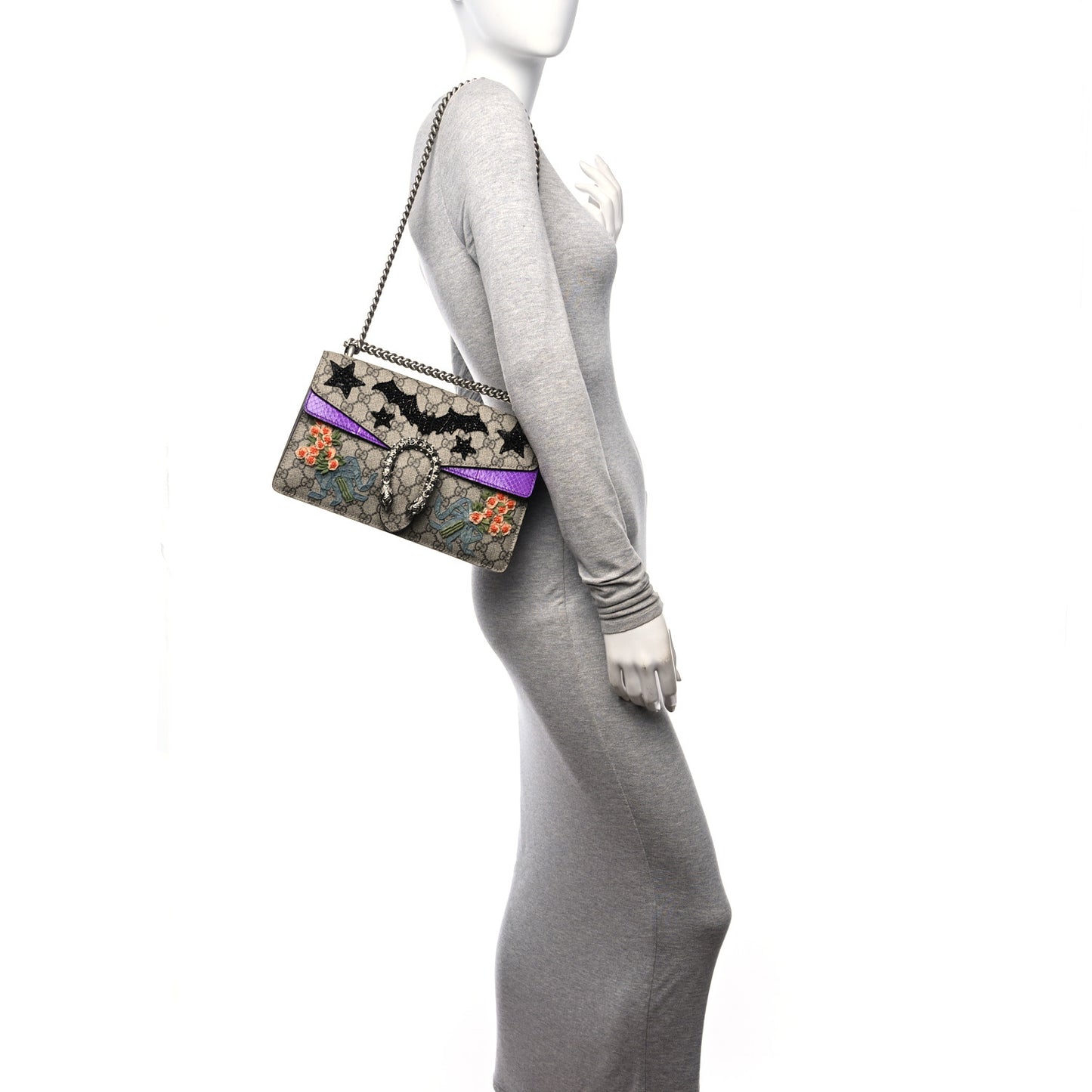 GG Supreme Monogram Snakeskin Bat Embroidered Small Dionysus Shoulder Bag Purple