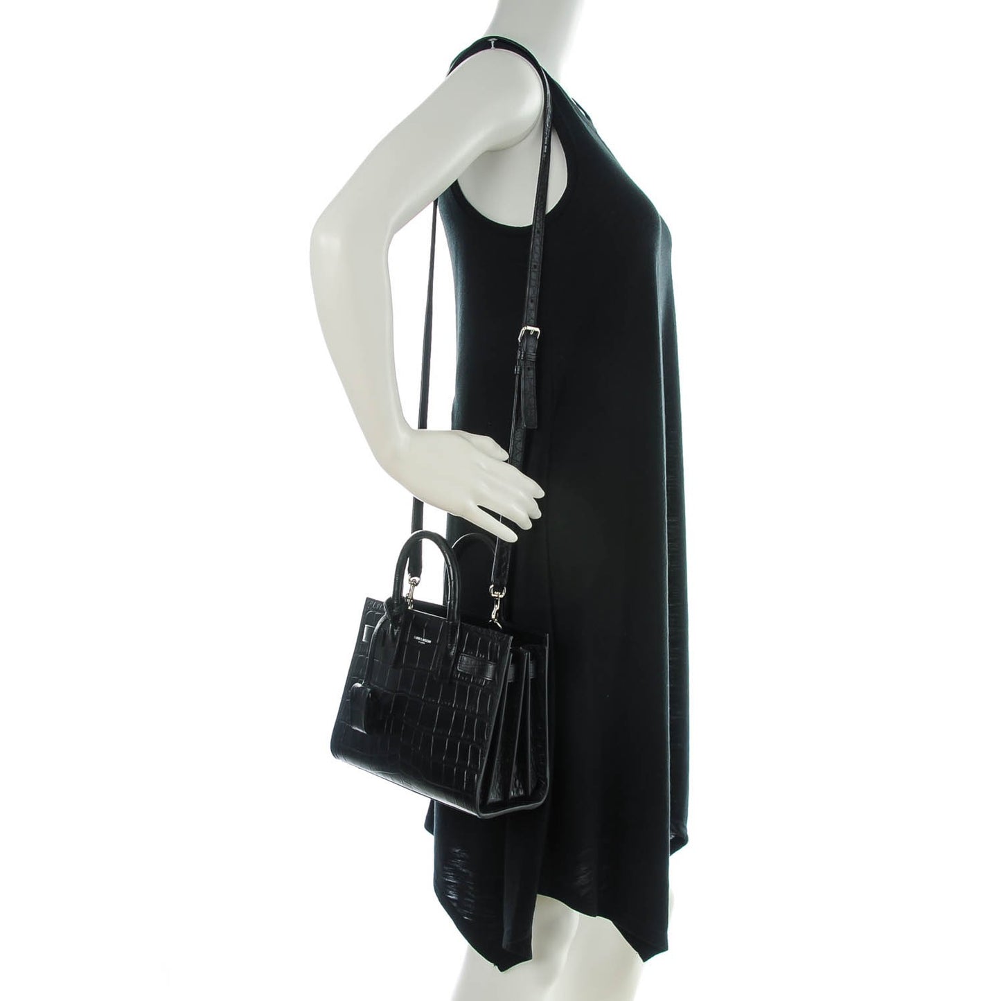 Calfskin Crocodile Embossed Nano Sac De Jour Black