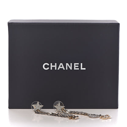 Chanel Crystal CC Star Moon Dangle Earrings Silver Gold 5 of 5