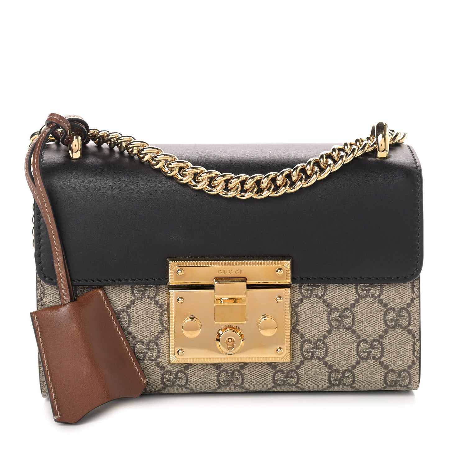 GG Supreme Monogram Calfskin Small Padlock Shoulder Bag Beige Black Cuir