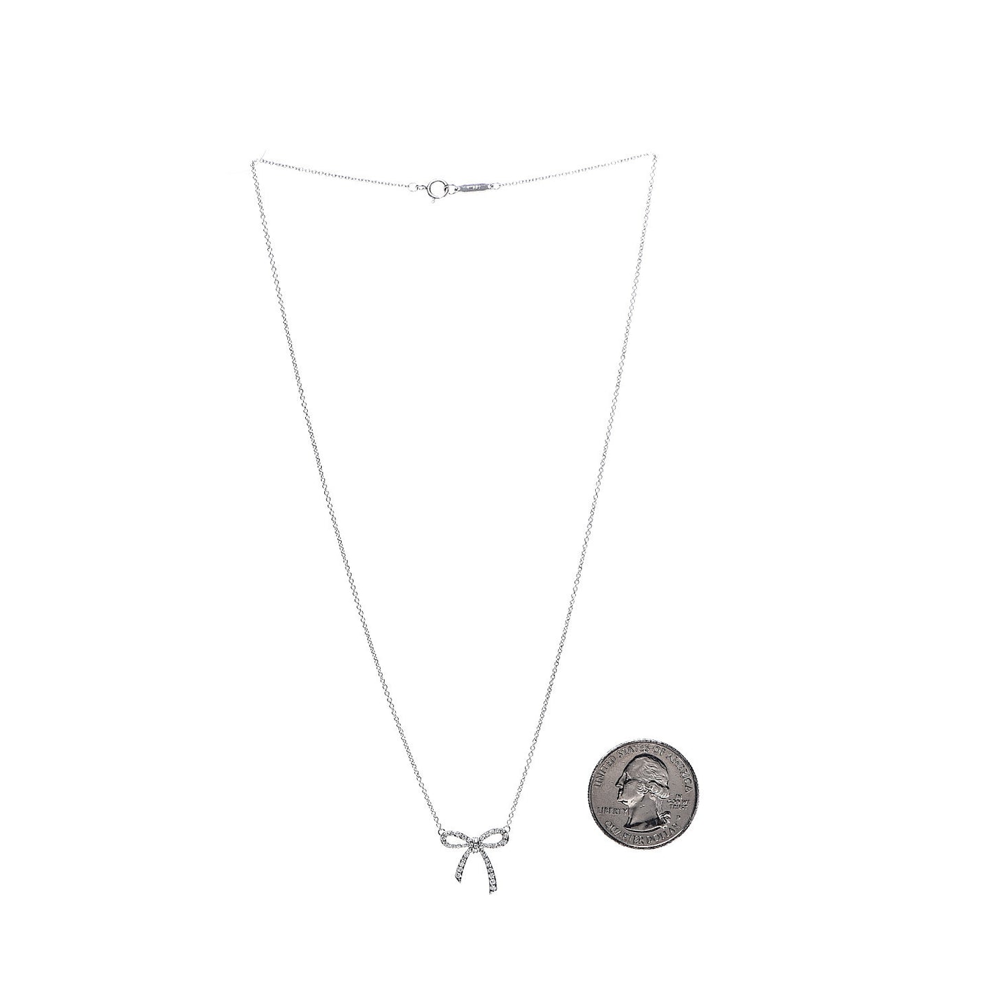 Platinum Diamond Mini Bow Pendant Necklace