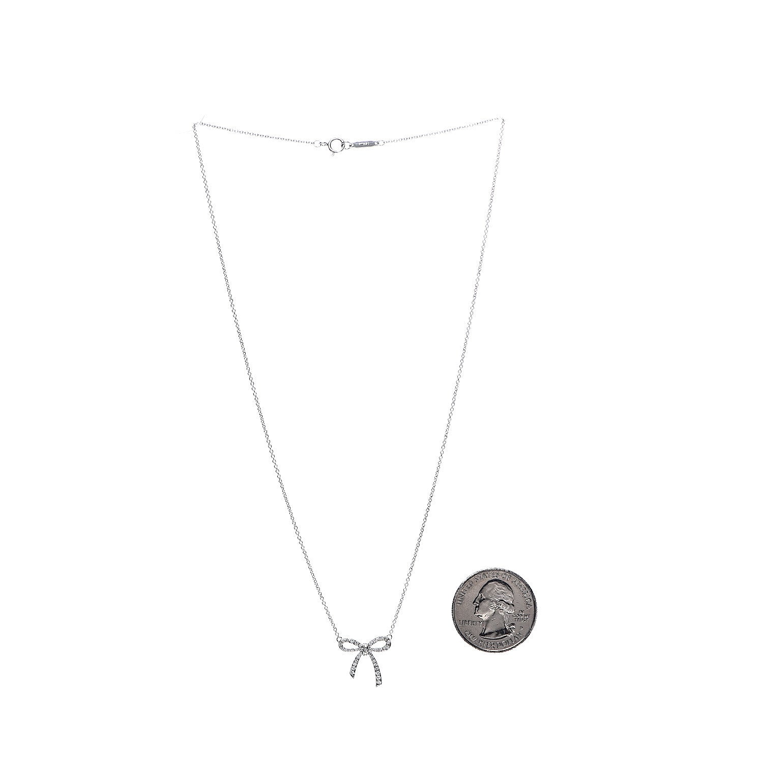 Tiffany Platinum Diamond Mini Bow Pendant Necklace 2 of 5