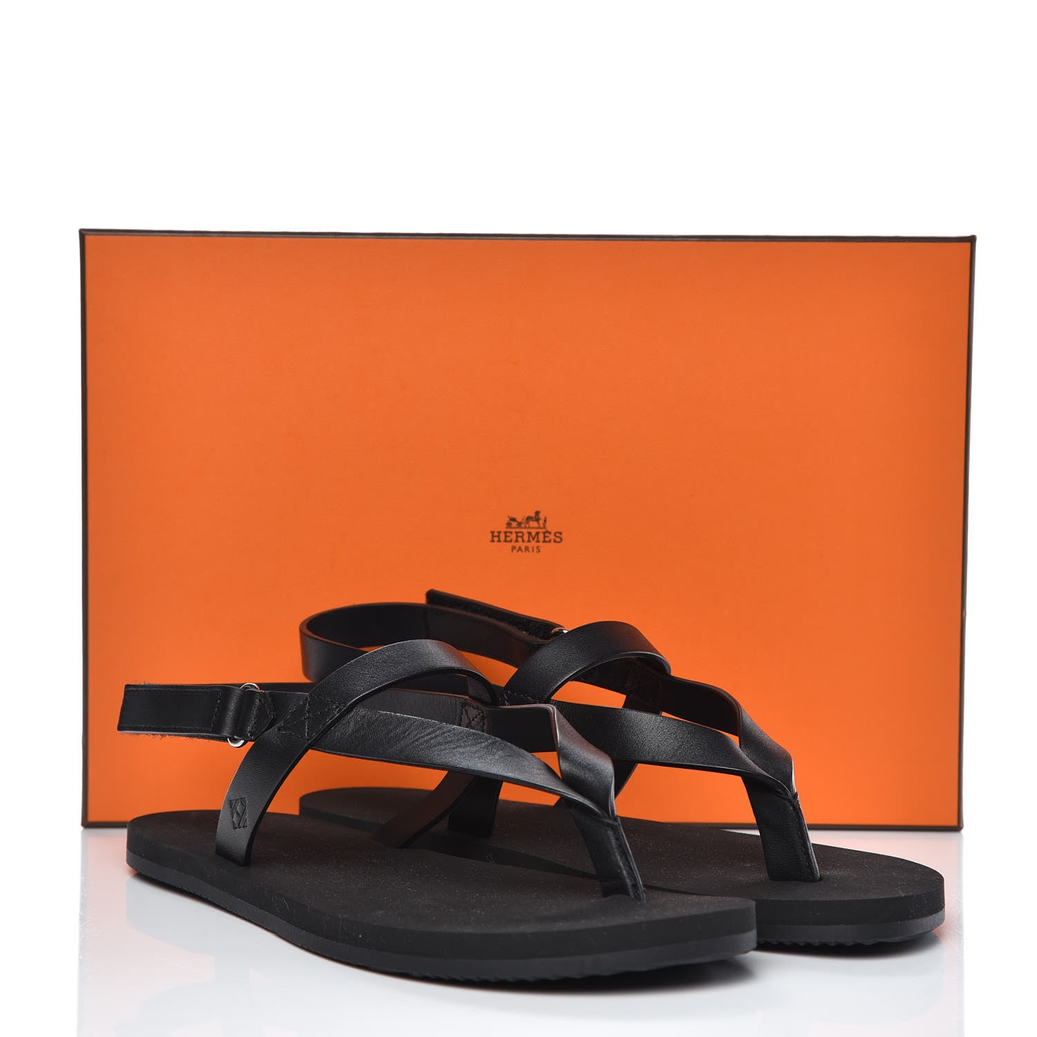Hermes Calfskin Rubber Tahiti Sandals 39 Black 10 of 10