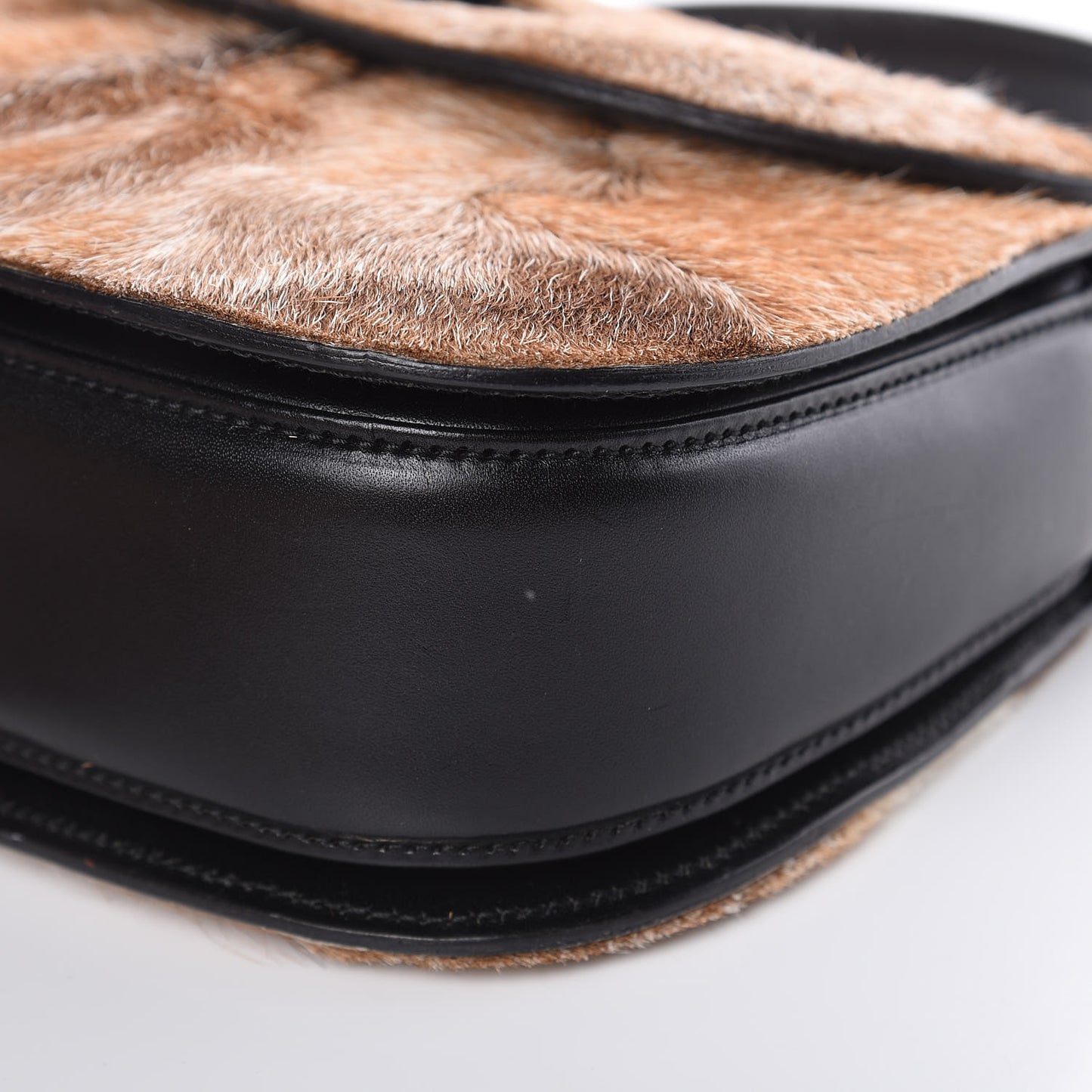 Calf Hair Calfskin Top Handle Bag Natural Black