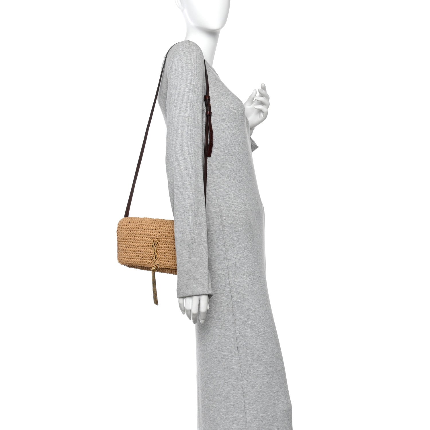 Saint Laurent Raffia Monogram Tassel Kate 99 Dark Nude 2 of 9