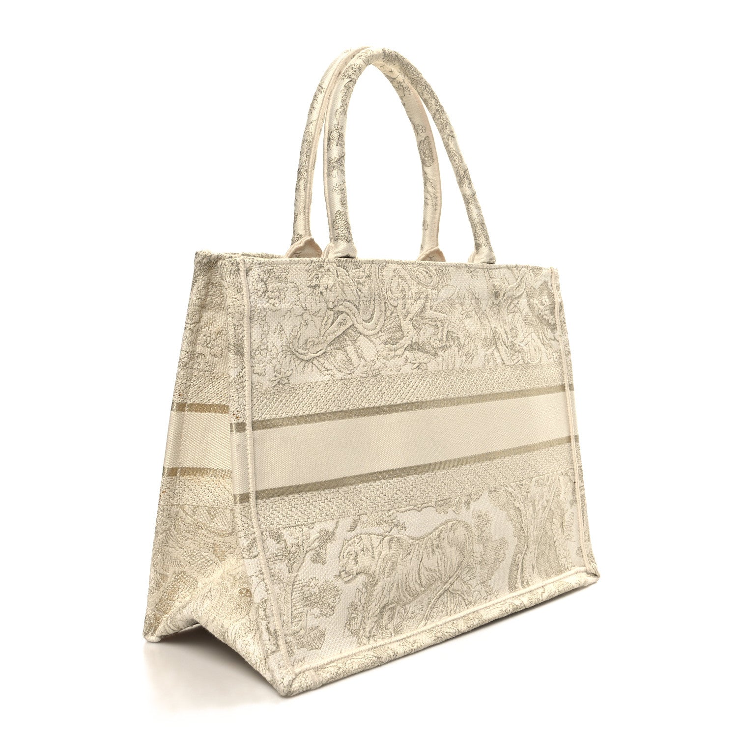 Christian Dior Canvas Embroidered Medium Dioriviera Toile De Jouy Book Tote Gold 3 of 11