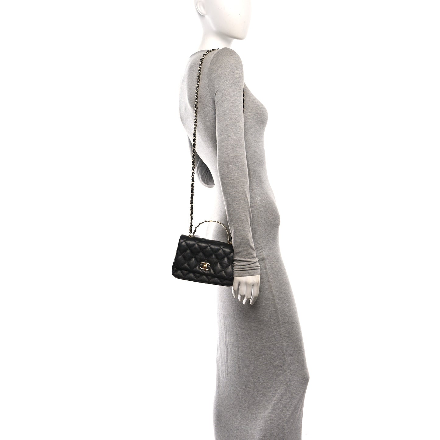 Caviar Quilted Metal Top Handle Mini Flap Black
