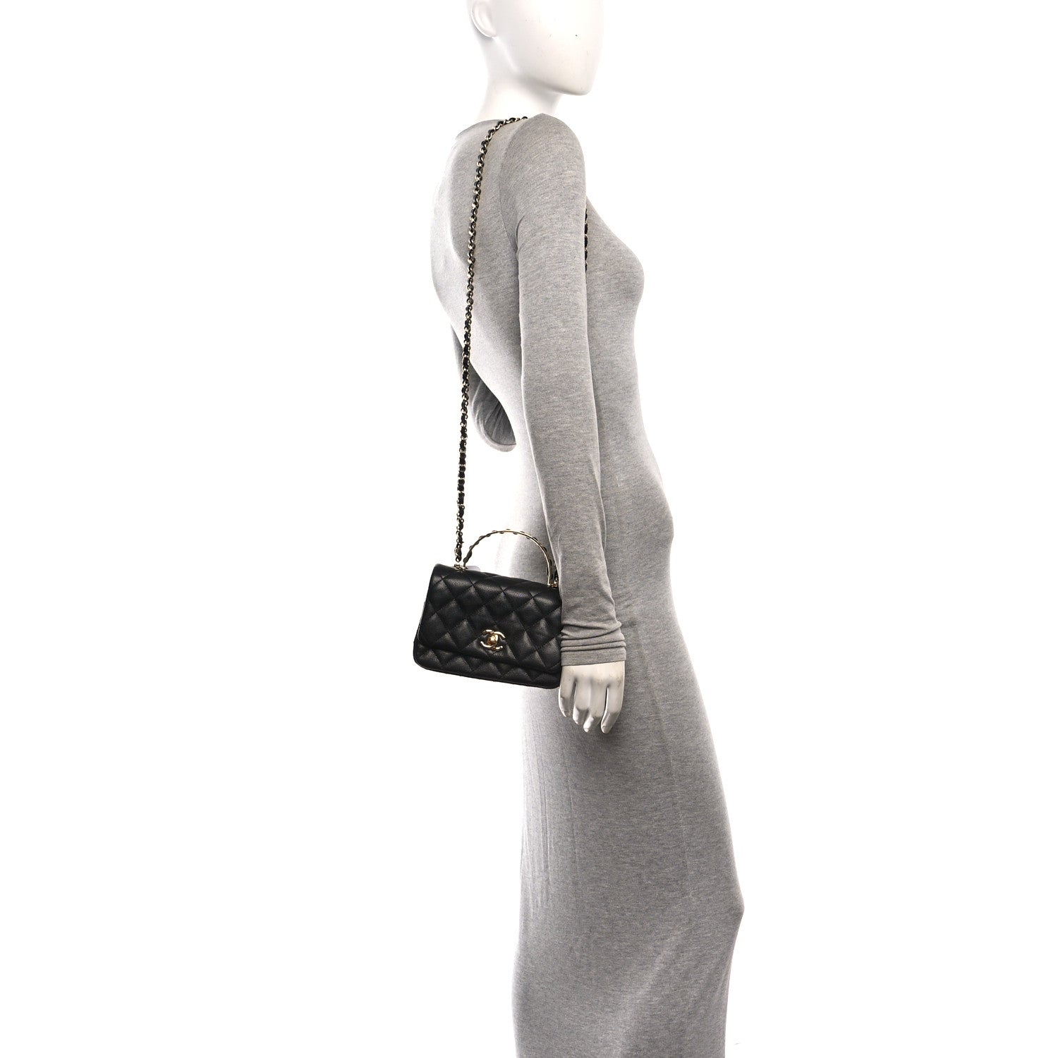 Chanel Caviar Quilted Metal Top Handle Mini Flap Black 2 of 11