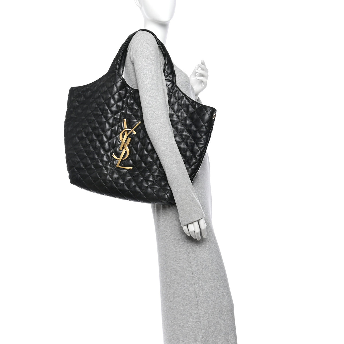 Saint Laurent Lambskin Quilted Maxi Icare Shopping Tote Black 2 of 11