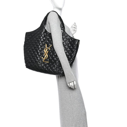 Saint Laurent Lambskin Quilted Maxi Icare Shopping Tote Black 2 of 11