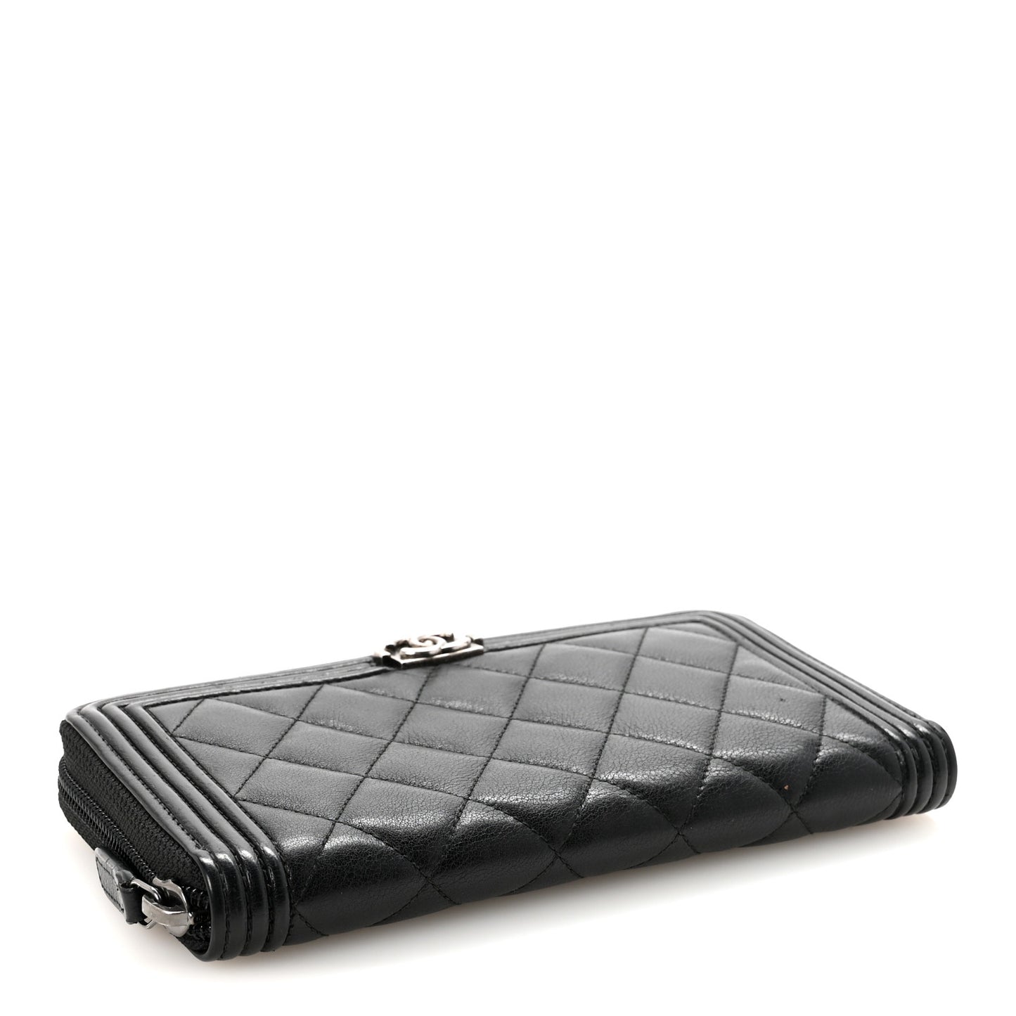 Lambskin Quilted Boy Zip Around Wallet Black