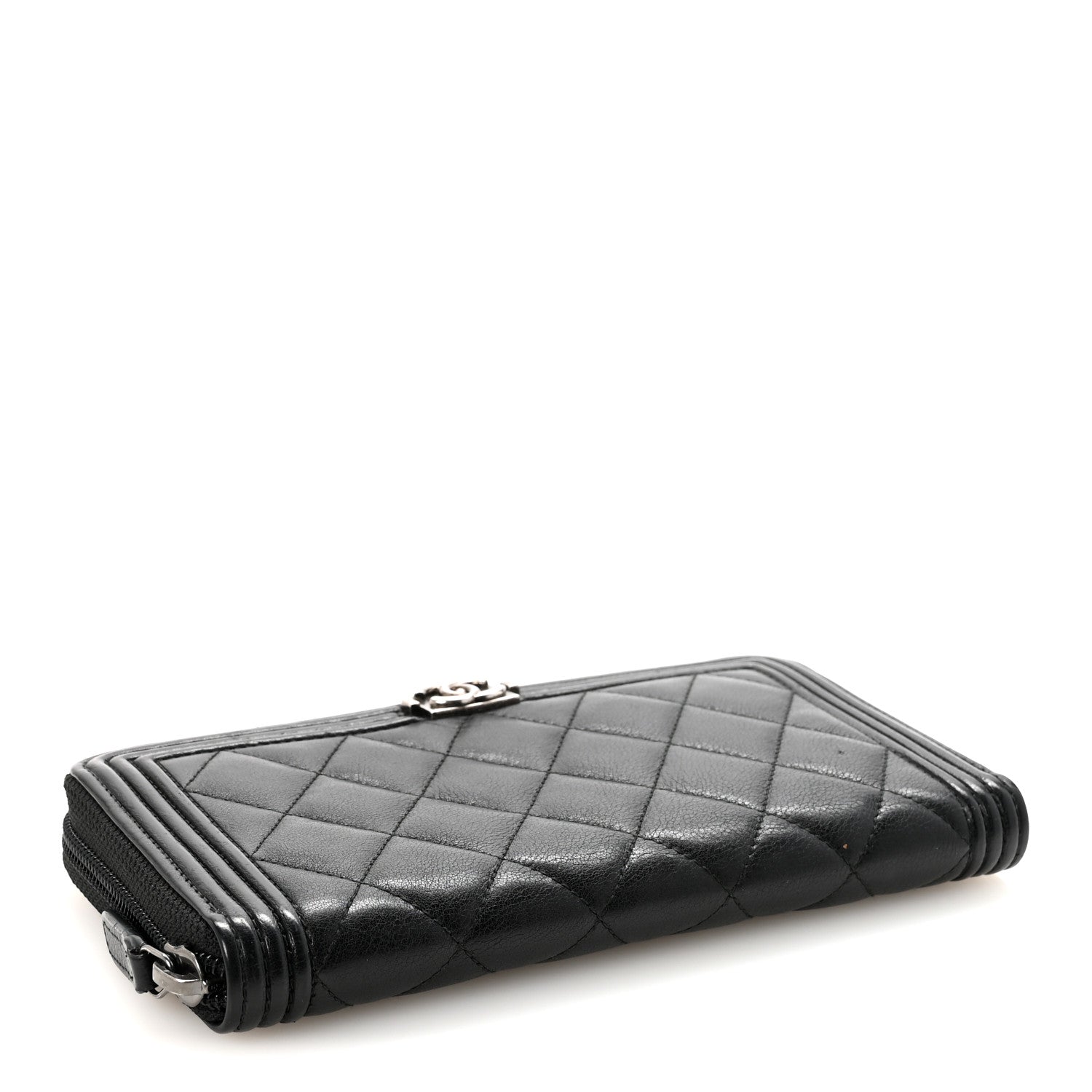 Chanel Lambskin Quilted Boy Zip Around Wallet Black 4 of 9