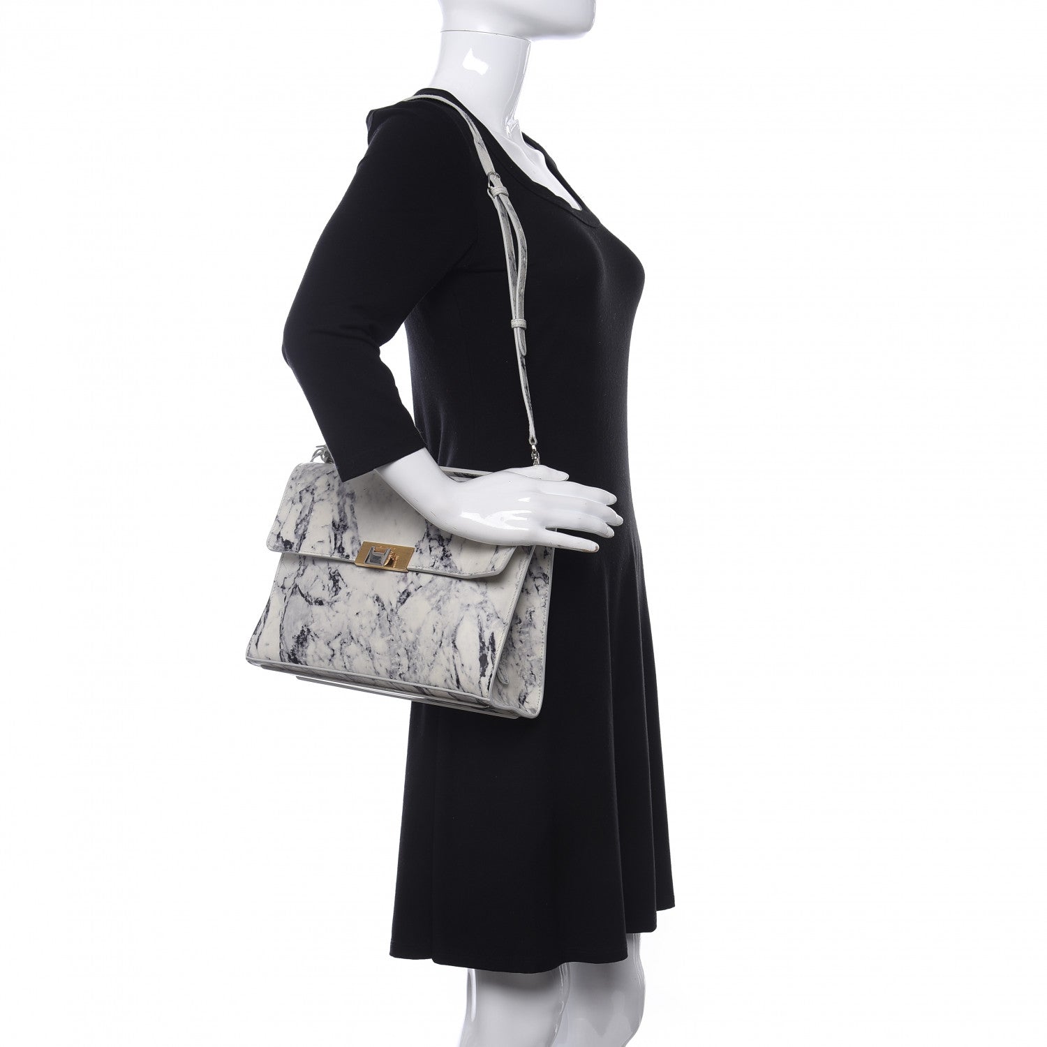 Balenciaga Veau Marbre Le Dix S New Cartable Briefcase Blanc Marbre Black 2 of 11