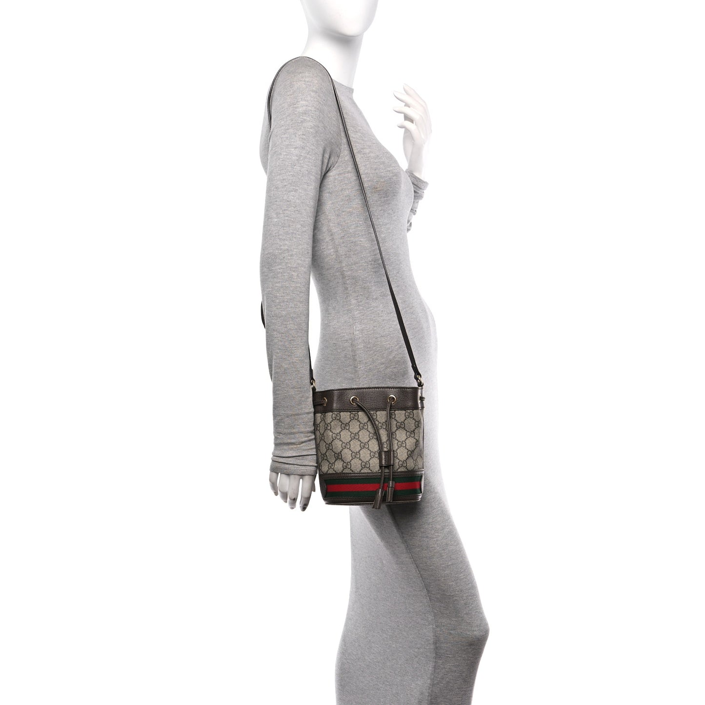 GG Supreme Monogram Web Mini Ophidia Bucket Bag Brown