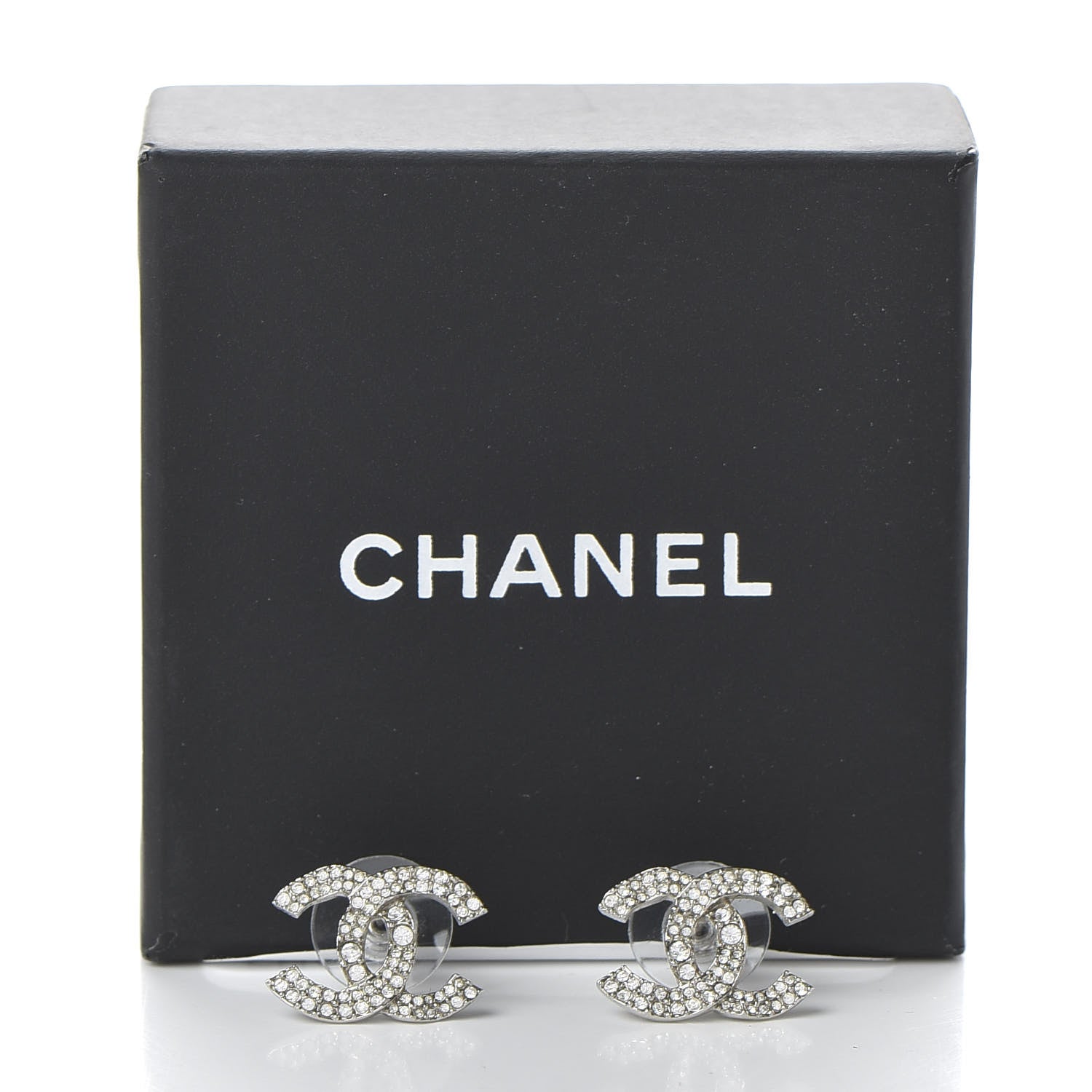 Chanel Crystal Large CC Earrings Silver 5 of 5