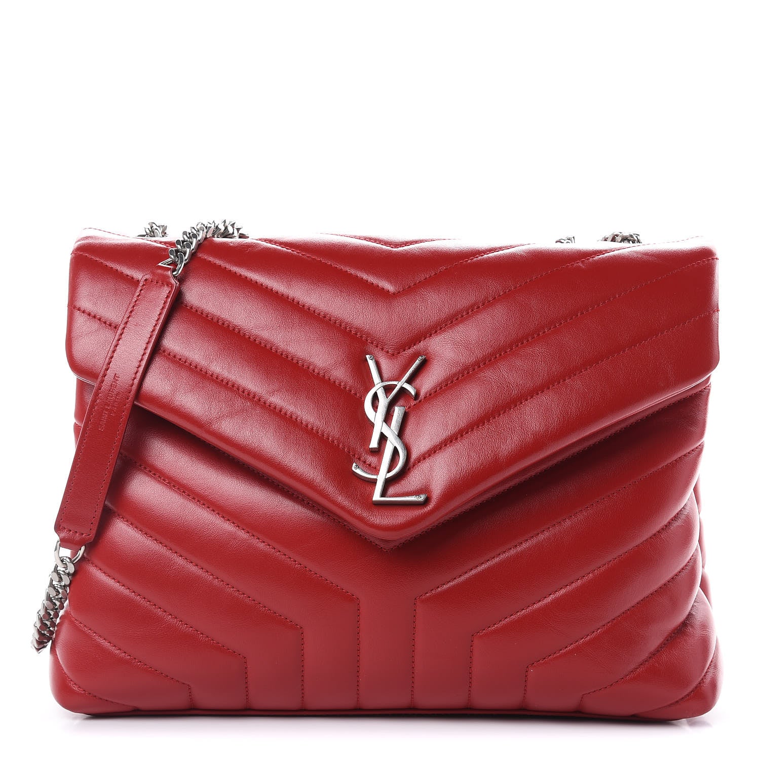 Saint Laurent Calfskin Y Quilted Monogram Medium Loulou Chain Satchel Lipstick Red 1 of 14