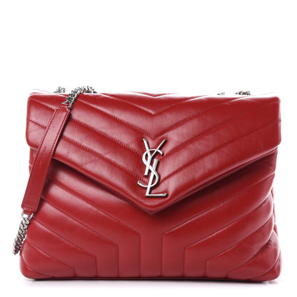 Saint Laurent Calfskin Y Quilted Monogram Medium Loulou Chain Satchel Lipstick Red 1 of 14