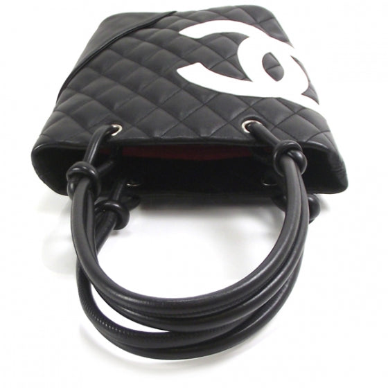 Chanel Calfskin Quilted Small Cambon Tote Black White 6 of 12