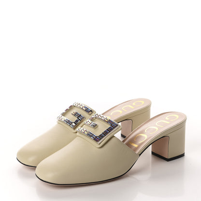 Gucci Malaga Kid Crystal Square G Madelyn Mules 40 Vintage White 6 of 10
