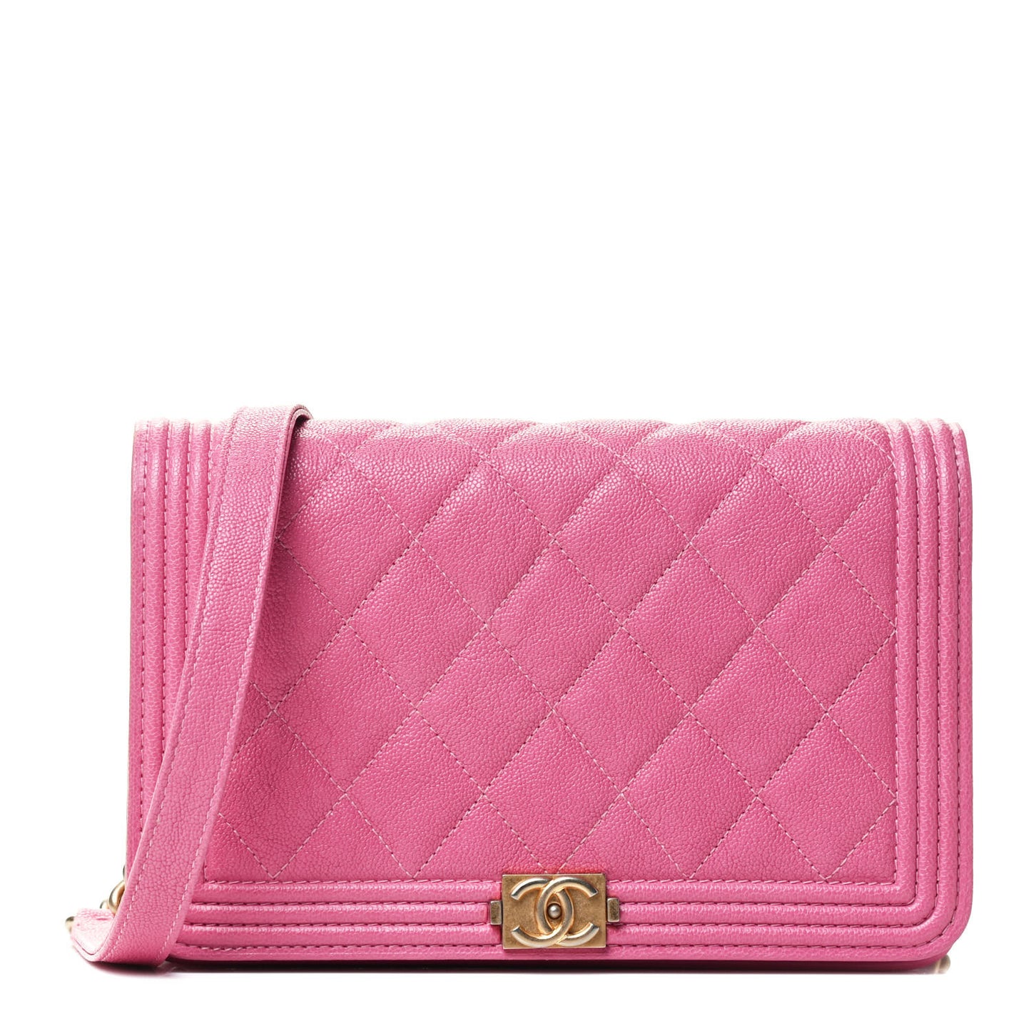 Caviar Quilted Boy Wallet On Chain WOC Pink