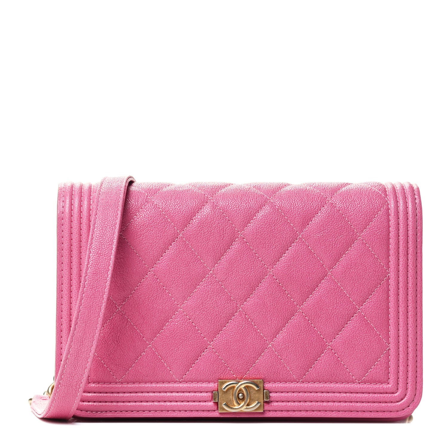 Chanel Caviar Quilted Boy Wallet On Chain WOC Pink 1 of 4