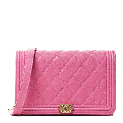 Chanel Caviar Quilted Boy Wallet On Chain WOC Pink 1 of 4
