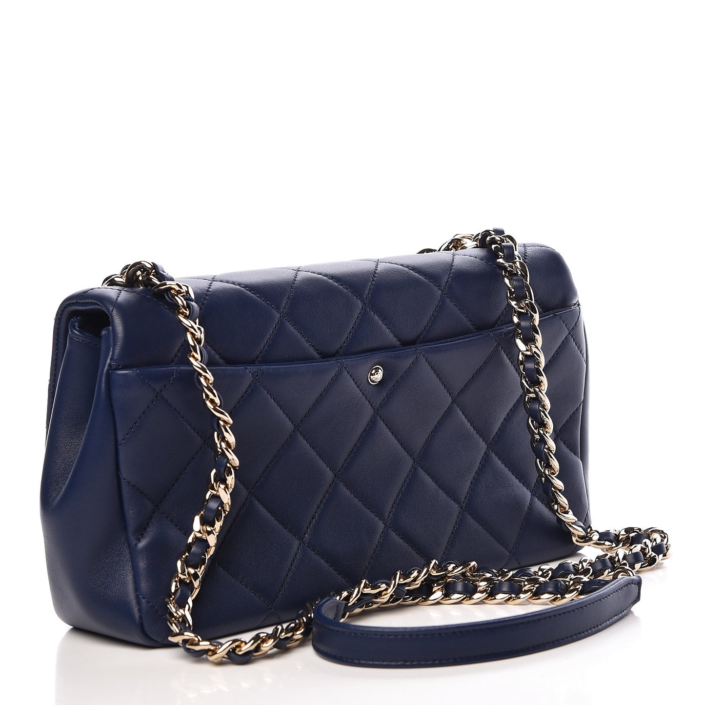 Lambskin Quilted Resin Bi-Color Chain Flap Bag Navy