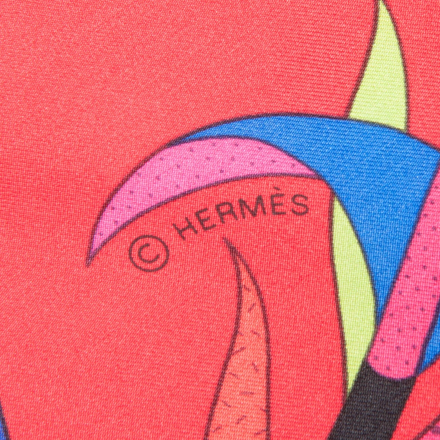 Hermes Silk Twill Paradis De Soie Giant Plume Scarf 140 Rouge Vert Fuchsia 5 of 6