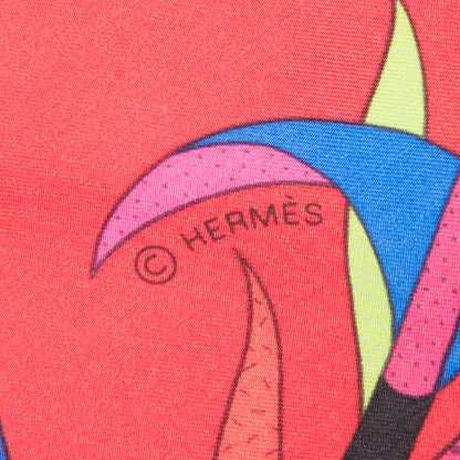 Hermes Silk Twill Paradis De Soie Giant Plume Scarf 140 Rouge Vert Fuchsia 5 of 6