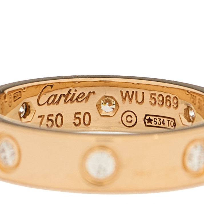 18K Pink Gold 8 Diamond 4mm LOVE Wedding Band Ring 50 5.25