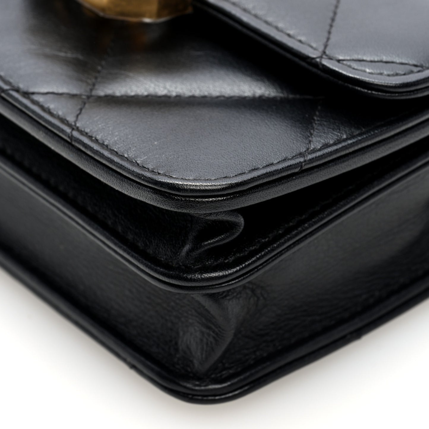 Calfskin Strass Quilted Clutch With Chain Flap Black