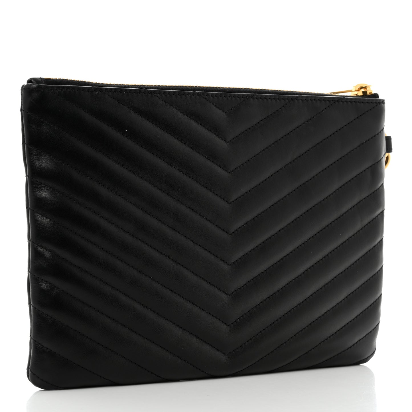 Calfskin Matelasse Chevron Monogram A5 Wristlet Black