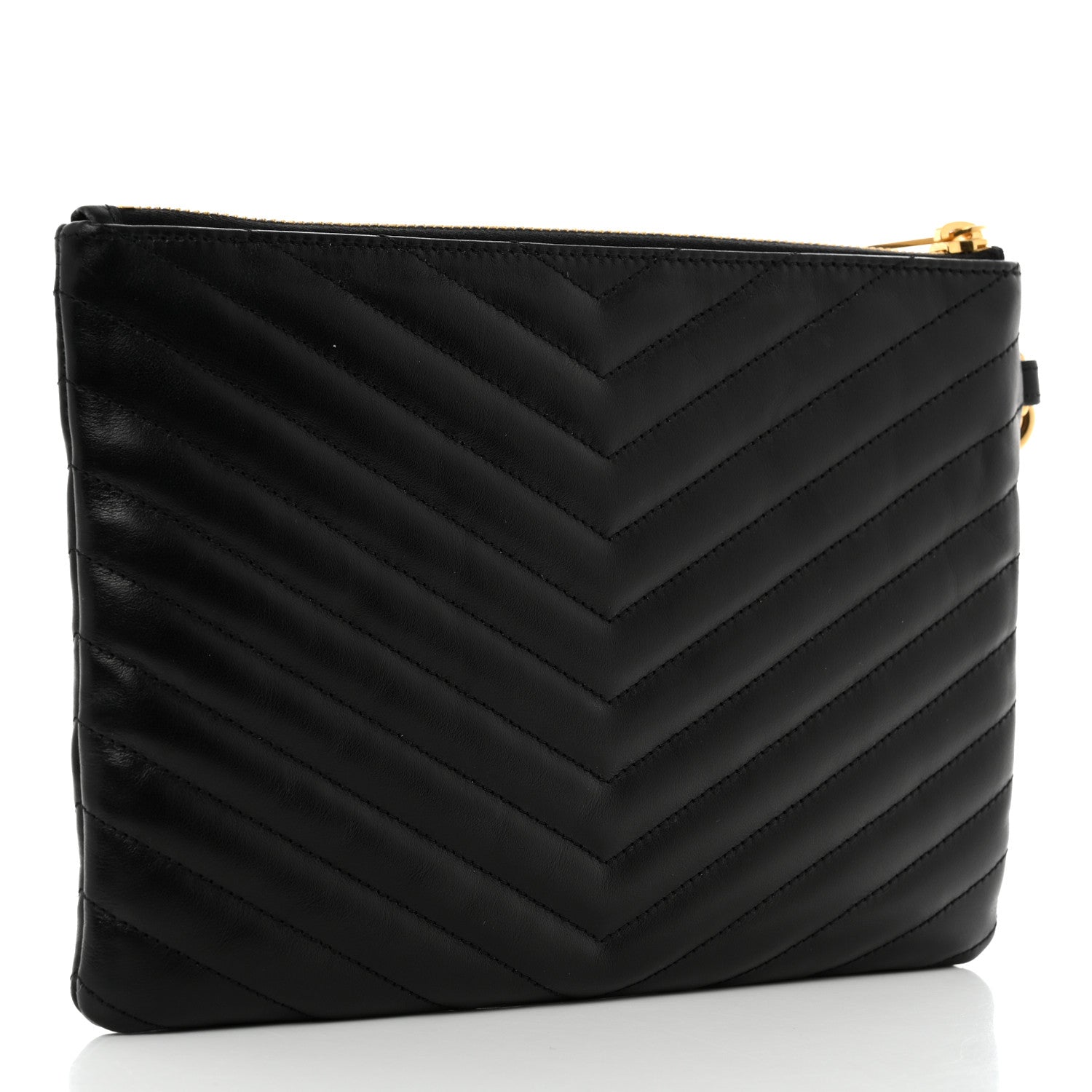 Saint Laurent Calfskin Matelasse Chevron Monogram A5 Wristlet Black 3 of 8