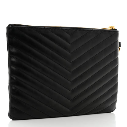 Saint Laurent Calfskin Matelasse Chevron Monogram A5 Wristlet Black 3 of 8