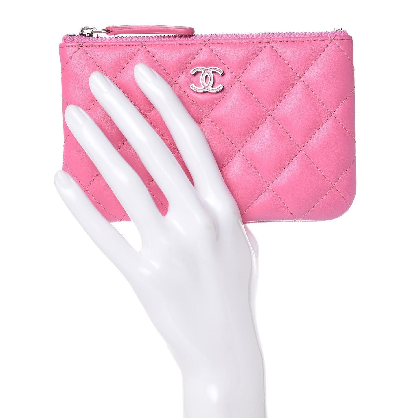 Lambskin Quilted Small Cosmetic Case Pink