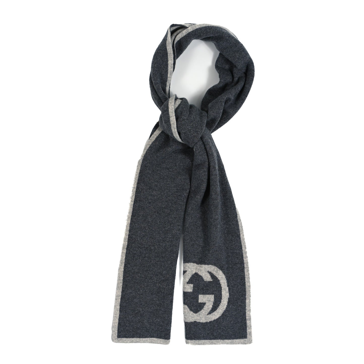 Cashmere Interlocking GG Reversible Scarf Grey