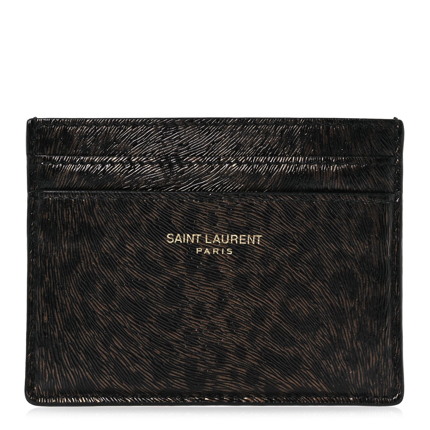 Calfskin Leopard Print Card Case Black Brown
