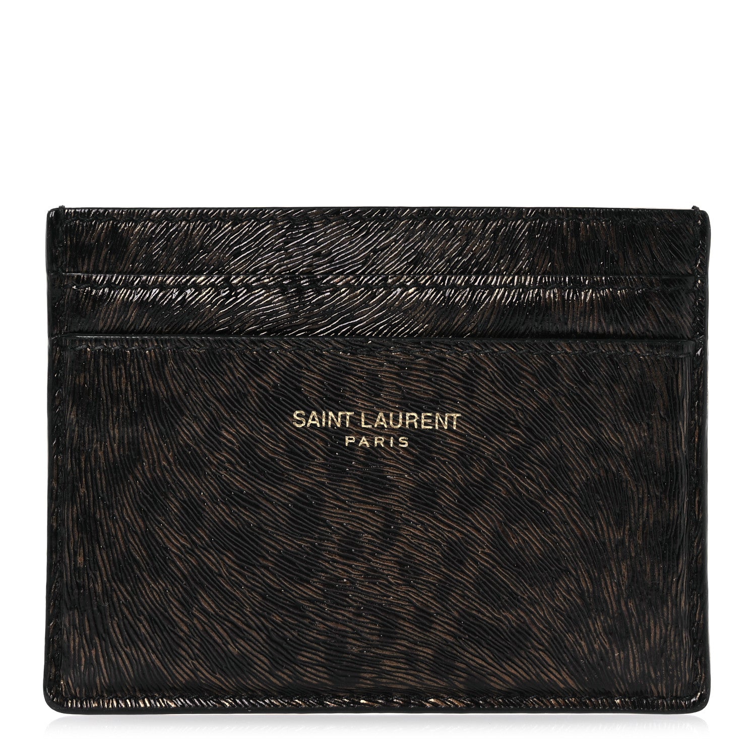 Saint Laurent Calfskin Leopard Print Card Case Black Brown 1 of 9