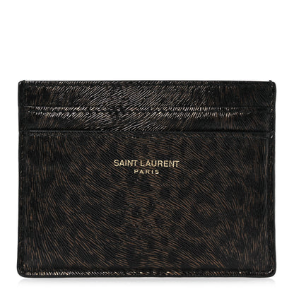 Saint Laurent Calfskin Leopard Print Card Case Black Brown 1 of 9